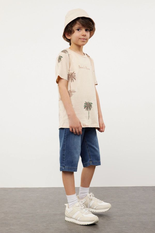 Trendyol Trendyol Beige Boy Patterned Short Sleeve T-shirt -Jean Trousers Set Top and Bottom Suit
