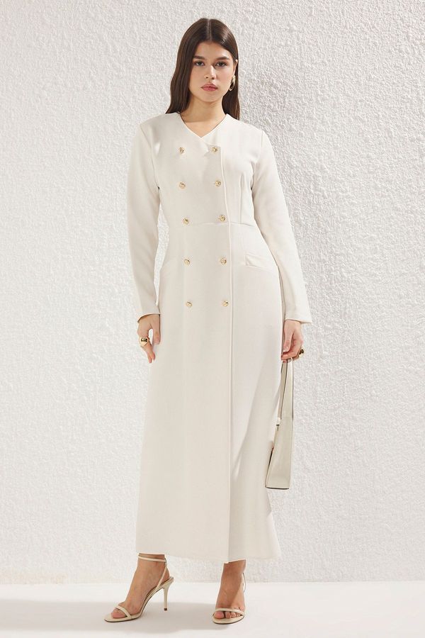 Trendyol Trendyol Beige Buttoned Woven Fabric Dress