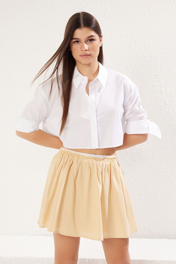 Trendyol Trendyol Beige Linen Look Mini Flared Skirt