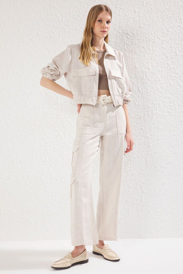 Trendyol Trendyol Beige Linen Look Side Pocket Detail Woven Trousers