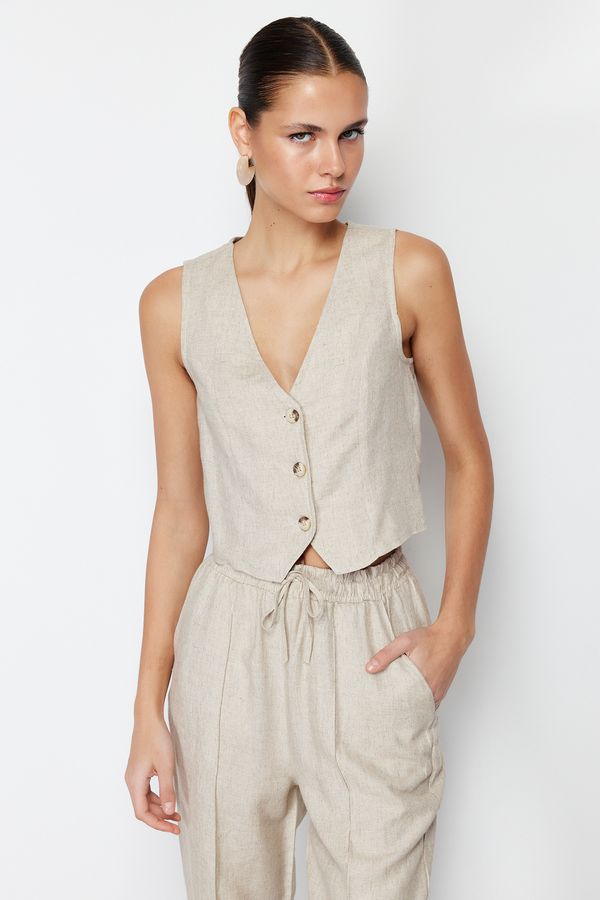 Trendyol Trendyol Beige Regular Cotton Linen Woven Vest