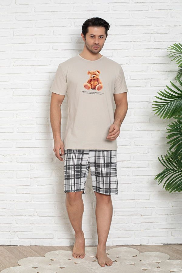 Trendyol Trendyol Beige Regular Fit Plaid Printed Shorts Knitted Pajama Set