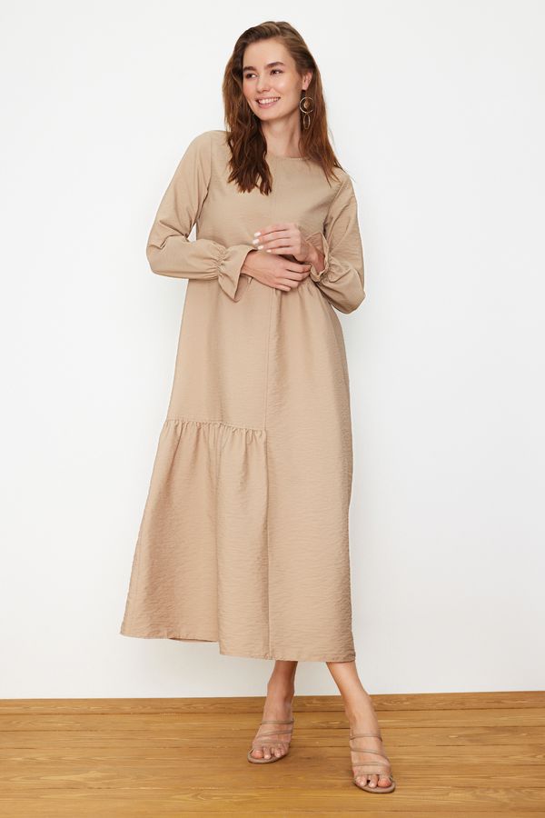 Trendyol Trendyol Beige Sleeve Detailed Plain Woven Dress