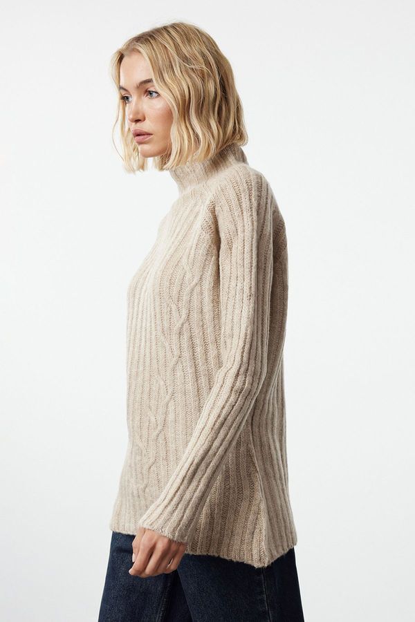 Trendyol Trendyol Beige Soft Textured Knit Detailed High Collar Knitwear Sweater