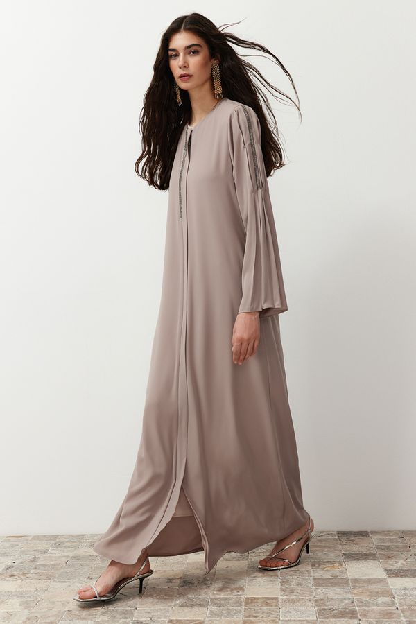 Trendyol Trendyol Beige Stone Embroidered Thin Crepe Woven Mevlana Cap & Ferace & Abaya