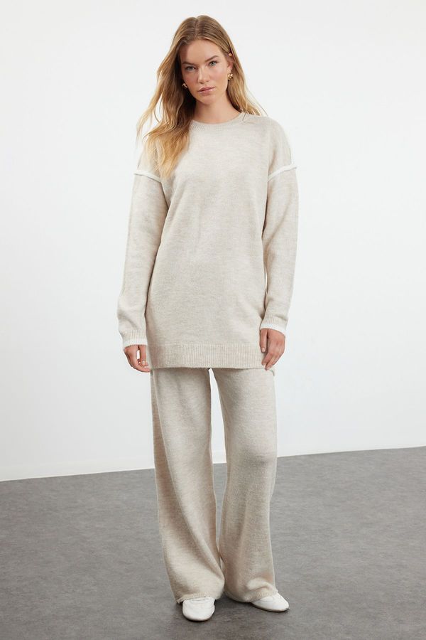 Trendyol Trendyol Beige Stone Piping Knitwear Top-Bottom Set