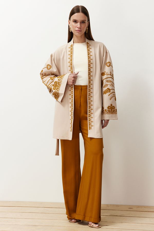 Trendyol Trendyol Beige Woven Embroidered Cap & Abaya & Kimono