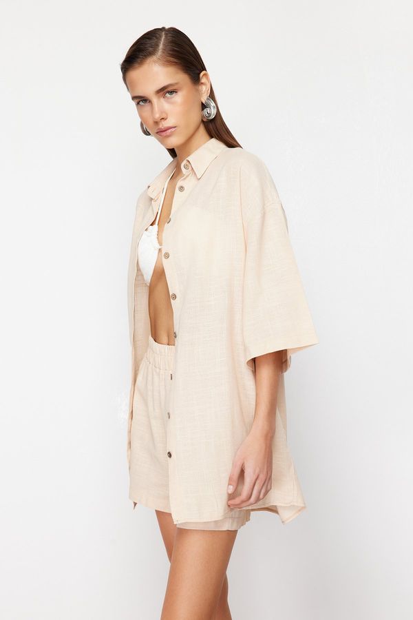 Trendyol Trendyol Beige Woven Linen blended Shirt Shorts Set