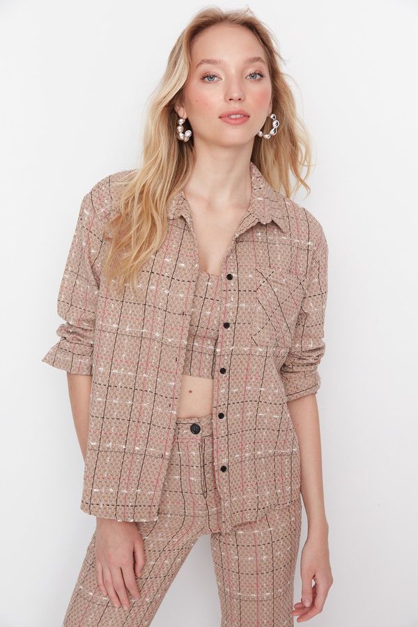 Trendyol Trendyol Beige Woven Tweed Shirt with Pocket