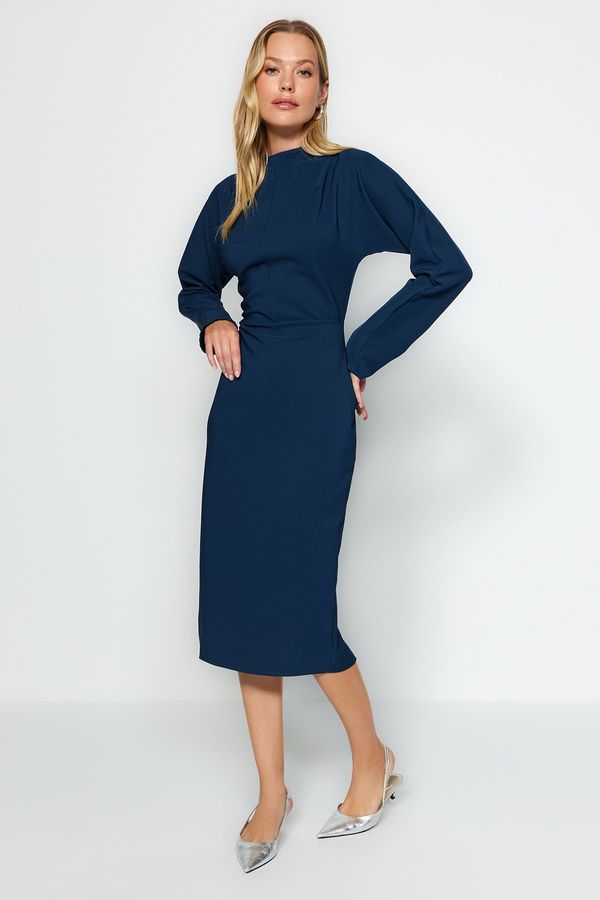 Trendyol Trendyol бензин прав нарязани събрани подробни тъкани тъкани рокля