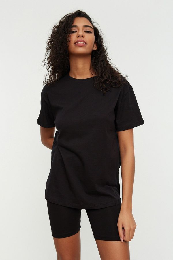 Trendyol Trendyol Black 100% Cotton T-shirt-Biker Tights Knitted Pajamas Set