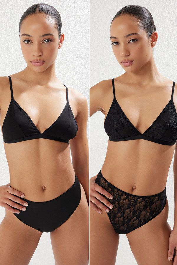 Trendyol Trendyol Black 2 Pack Lace Non-wired Cupless Strappy Triangle Knit Bra