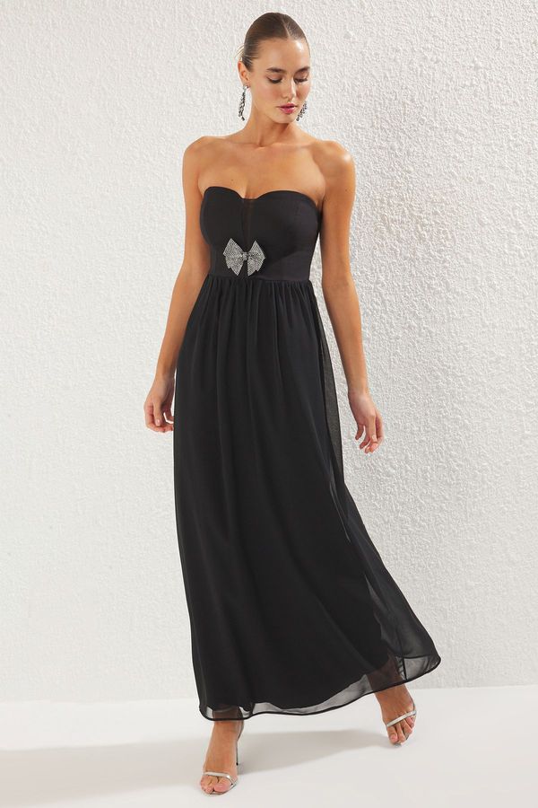 Trendyol Trendyol Black A-Cut Stone Accessory Detail Woven Maxi Elegant Evening Dress