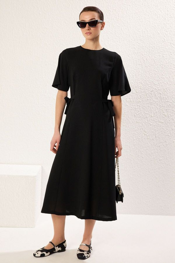 Trendyol Trendyol Black A-Line Skirt with Side Tie Detail Midi Woven Crepe Dress