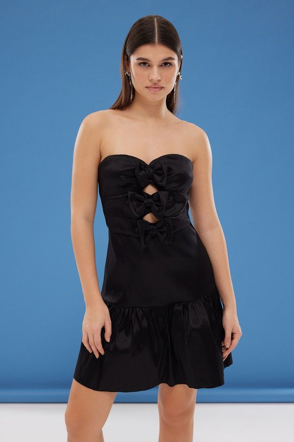 Trendyol Trendyol Black A-Line Strapless Bow Detail Woven Short Elegant Dress