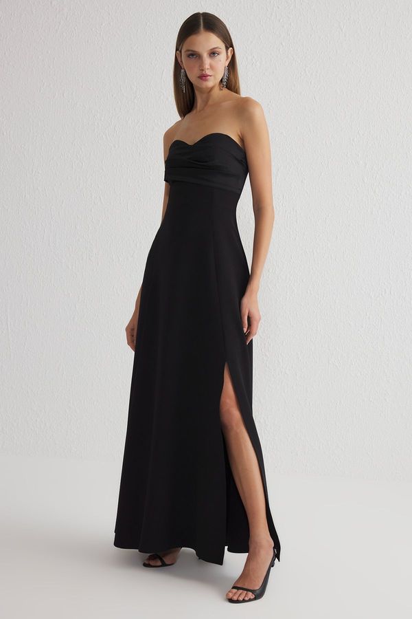 Trendyol Trendyol Black A-Line Strapless Woven Long Elegant Evening Dress