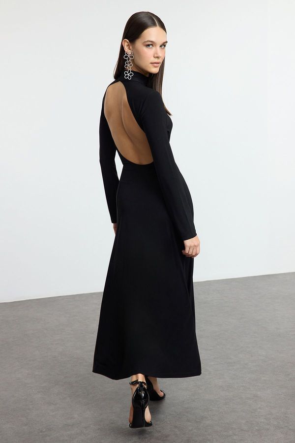 Trendyol Trendyol Black Backless A-Line Stand Collar Knitted Chic Dress