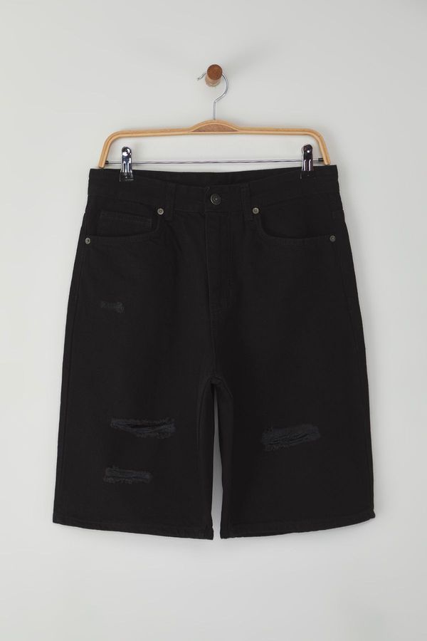 Trendyol Trendyol Black Baggy Destroyed Denim Shorts & Bermuda
