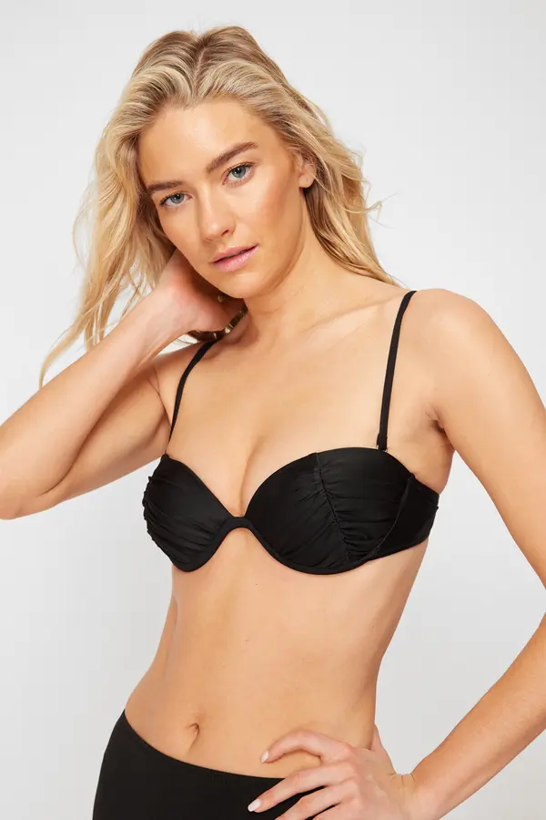 Trendyol Trendyol Black Balconette Draped Push Up Bikini Top