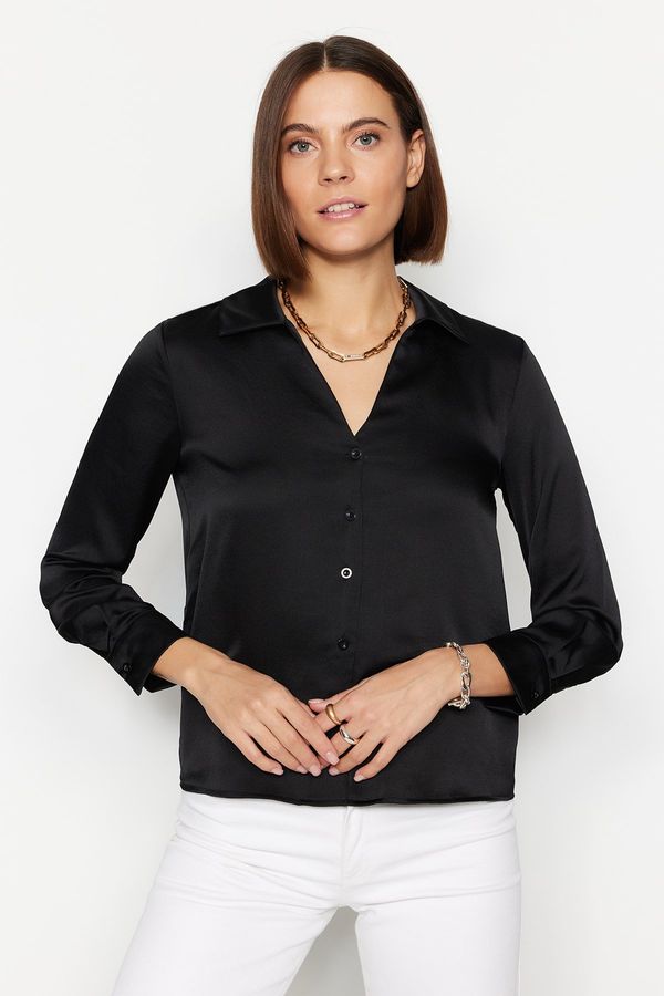 Trendyol Trendyol Black Basic Woven Satin Shirt