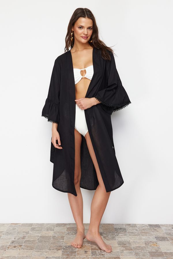 Trendyol Trendyol Black Belted Mini Woven Kimono & Kaftan