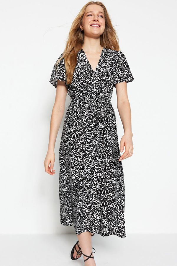 Trendyol Trendyol Black Belted Woven Midi Double Breasted Neck Viscose Woven Dress