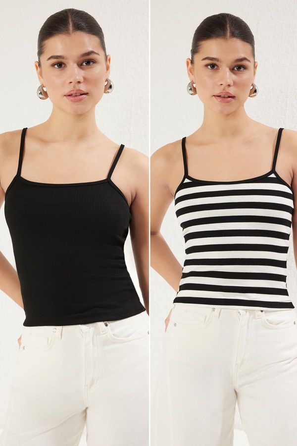 Trendyol Trendyol Black-Black/White Striped 2-Pack Fitted/Fits Body Ribbed Stretch Knit Undershirt