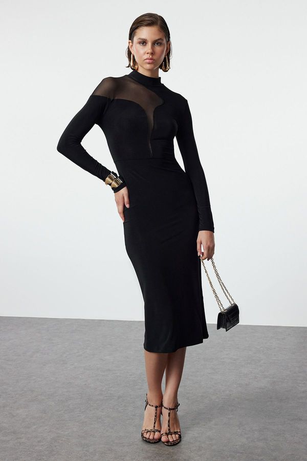 Trendyol Trendyol Black Body-Sit Collar Detailed Knitted Elegant Evening Dress