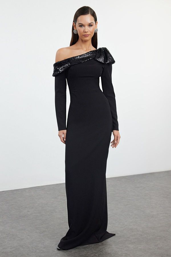 Trendyol Trendyol Black Bodycon Bow Detailed Woven Evening Dress & Graduation Dress