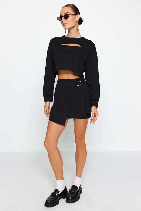 Trendyol Trendyol Black Buckle Detailed Double Breasted Mini Length Woven Skirt