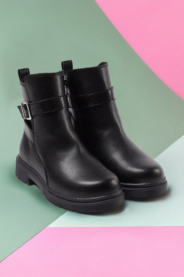 Trendyol Trendyol Black Buckle Zipper Big Girl Kids Boots