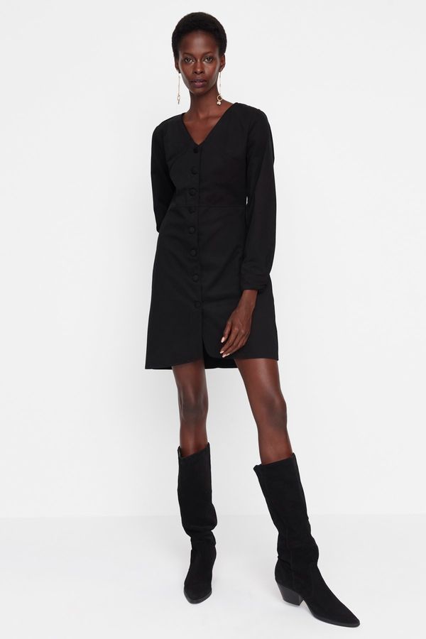 Trendyol Trendyol Black Button Detailed Woven Dress