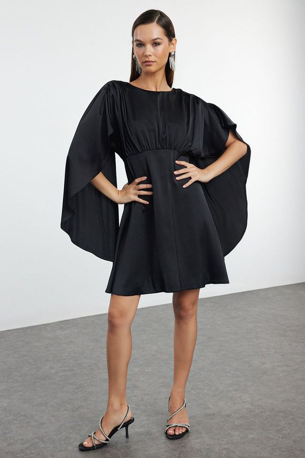 Trendyol Trendyol Black Cape Detailed Woven Satin Mini Dress