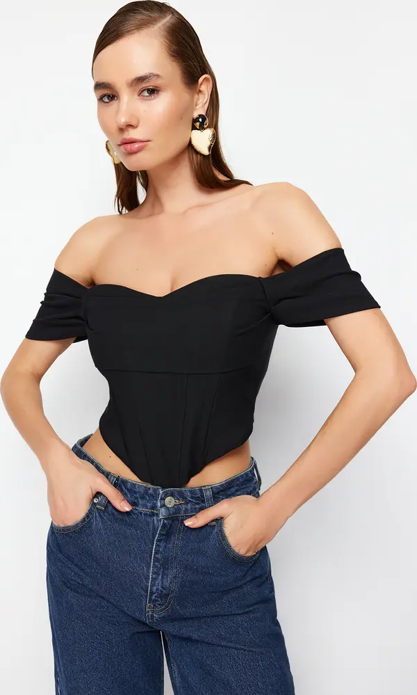 Trendyol Trendyol Black Carmen Collar Woven Bustier