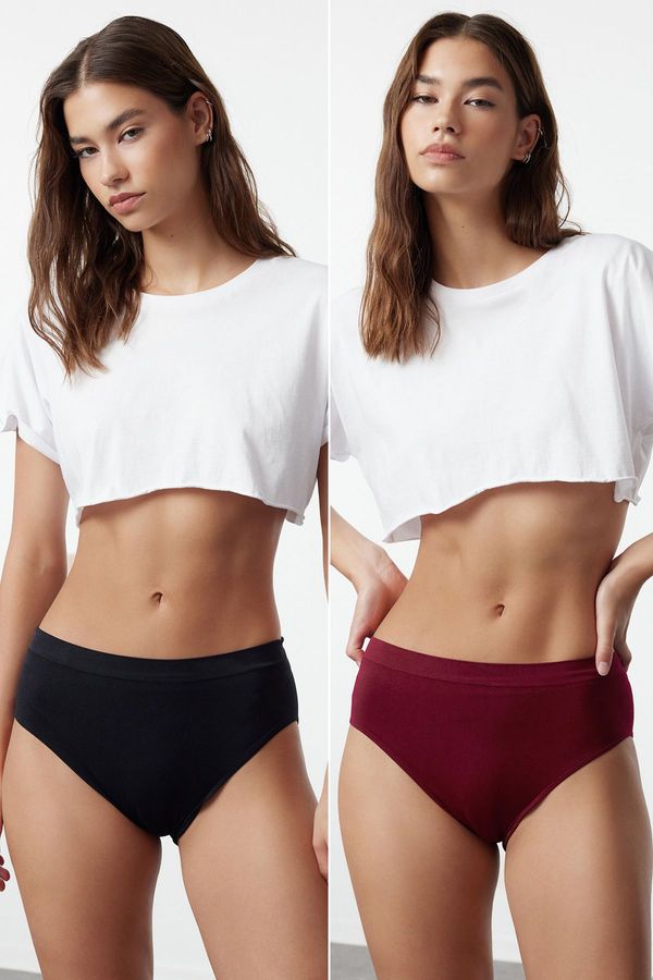 Trendyol Trendyol Black-Claret Red 2 Pack Seamless Hipster Knitted Panties