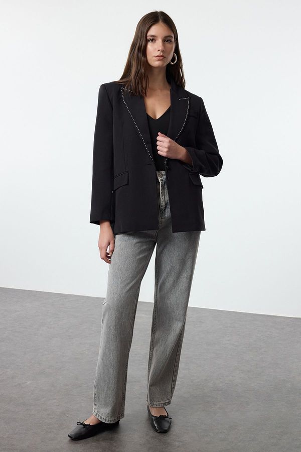 Trendyol Trendyol Black Collar Detailed Woven Blazer Jacket