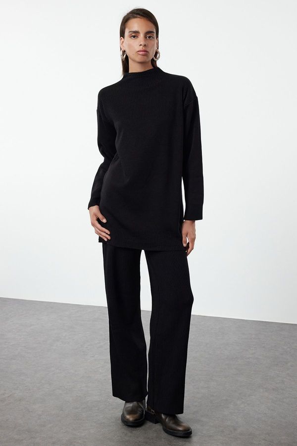 Trendyol Trendyol Black Corded Knit Basic Knitwear Top and Bottom Set