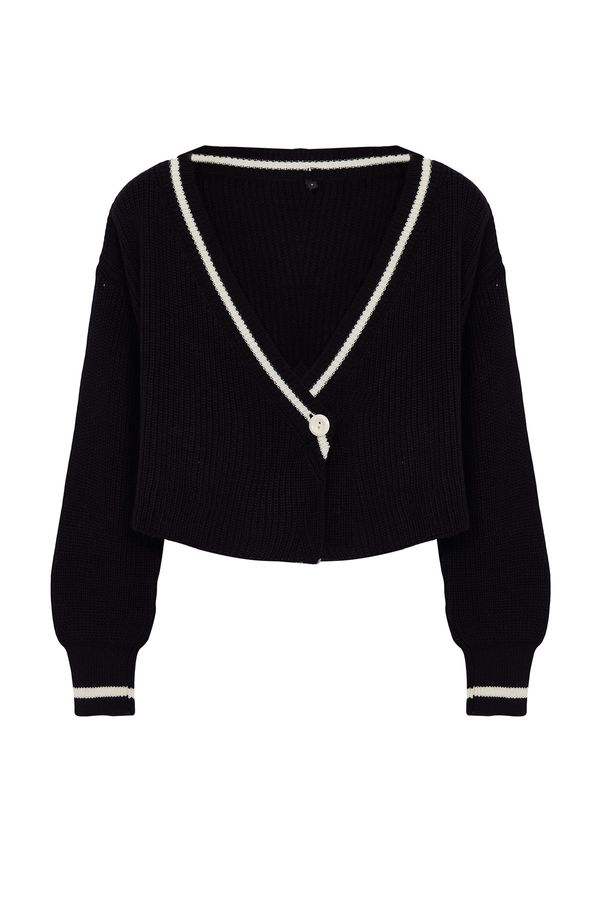 Trendyol Trendyol Black Crop Color Blocked Knitwear Cardigan