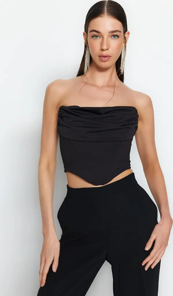 Trendyol Trendyol Black Crop Lined Corset Detailed Knitted Bustier