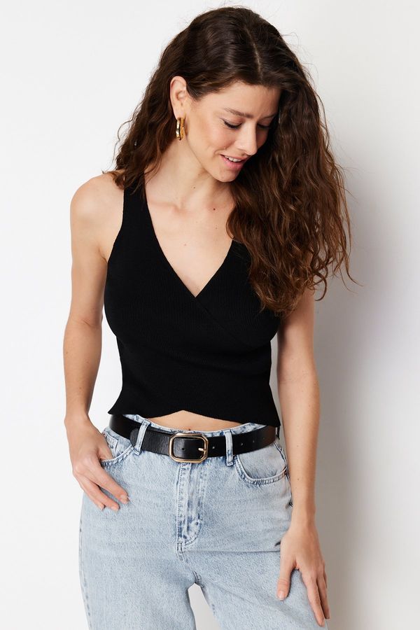 Trendyol Trendyol Black Double Breasted Closure Detailed Knitwear Blouse