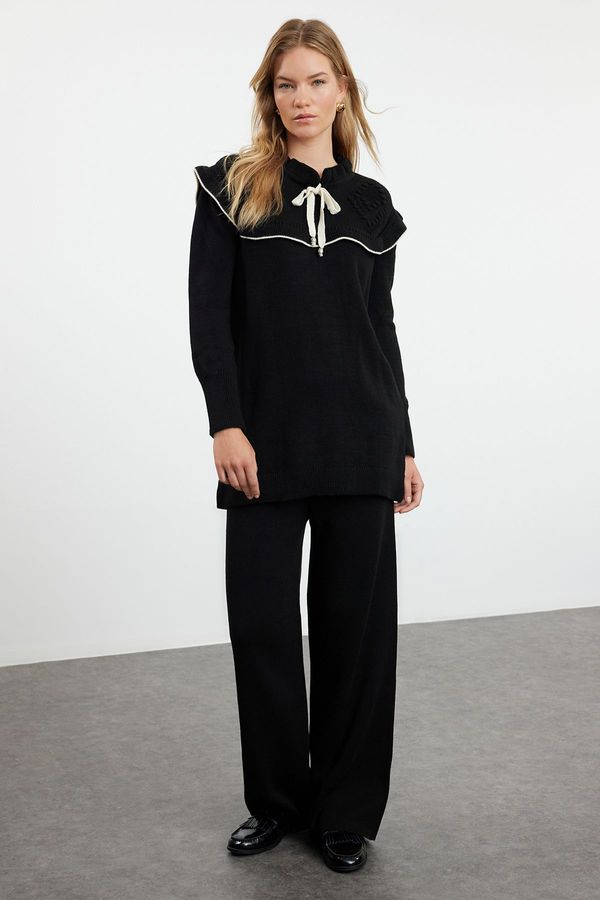 Trendyol Trendyol Black Ecru Piping Collar Detailed Knitwear Bottom-Top Set