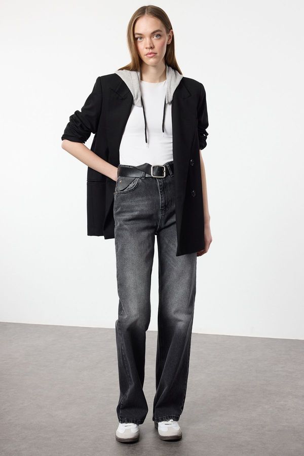 Trendyol Trendyol Black Faded Effect Vintage High Waist Wide Leg Jeans