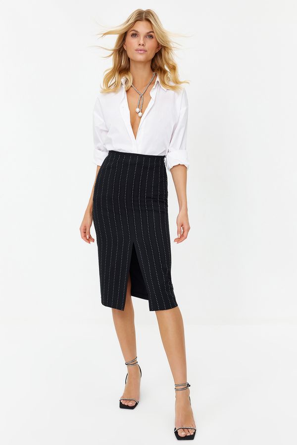 Trendyol Trendyol Black Fitted Woven Shiny Stone Skirt