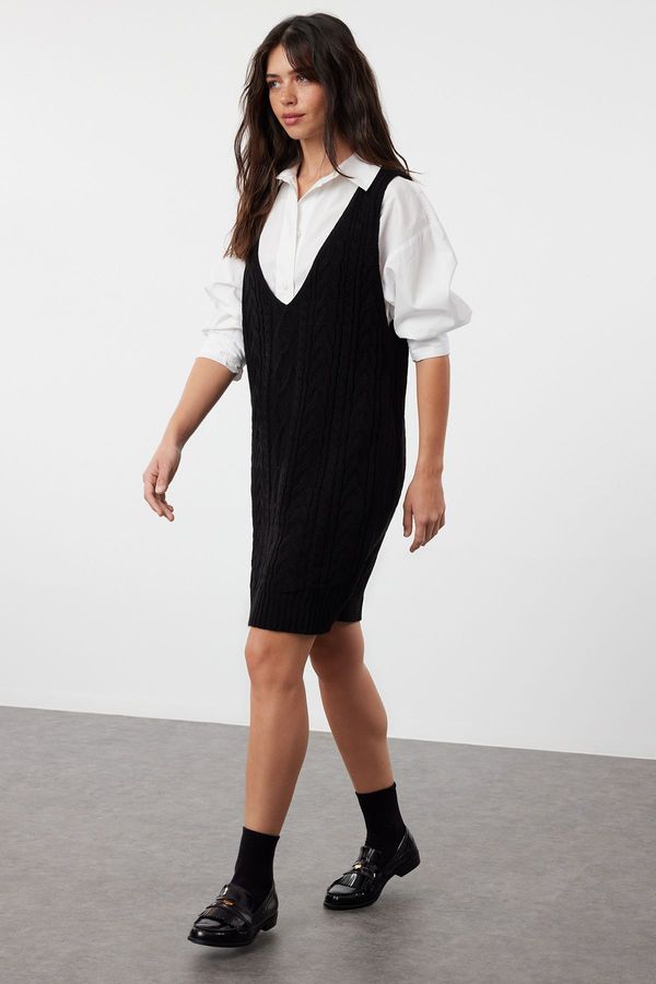 Trendyol Trendyol Black Hair Braided Knitwear Gilet Dress