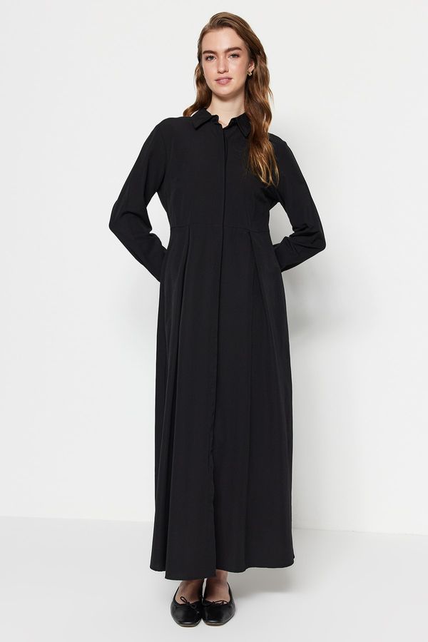 Trendyol Trendyol Black Hidden Pops Back Tie Detail, Woven Cotton Shirt Dress