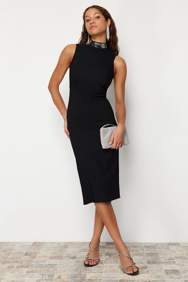 Trendyol Trendyol Black High Collar Elegant Evening Dress with Accessories