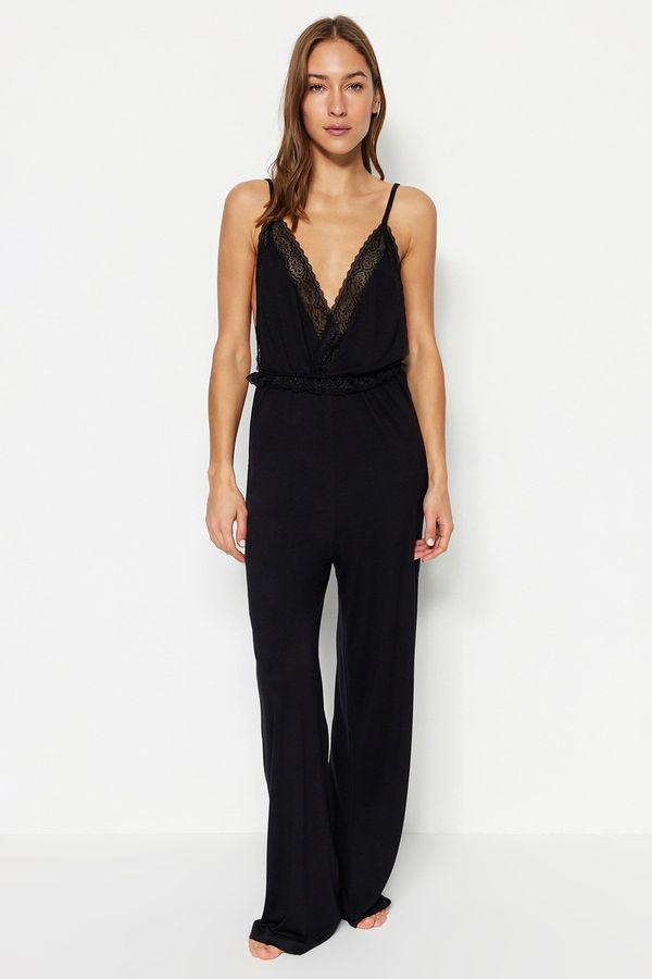 Trendyol Trendyol Black Knitted Jumpsuit with Lace and Back Detail
