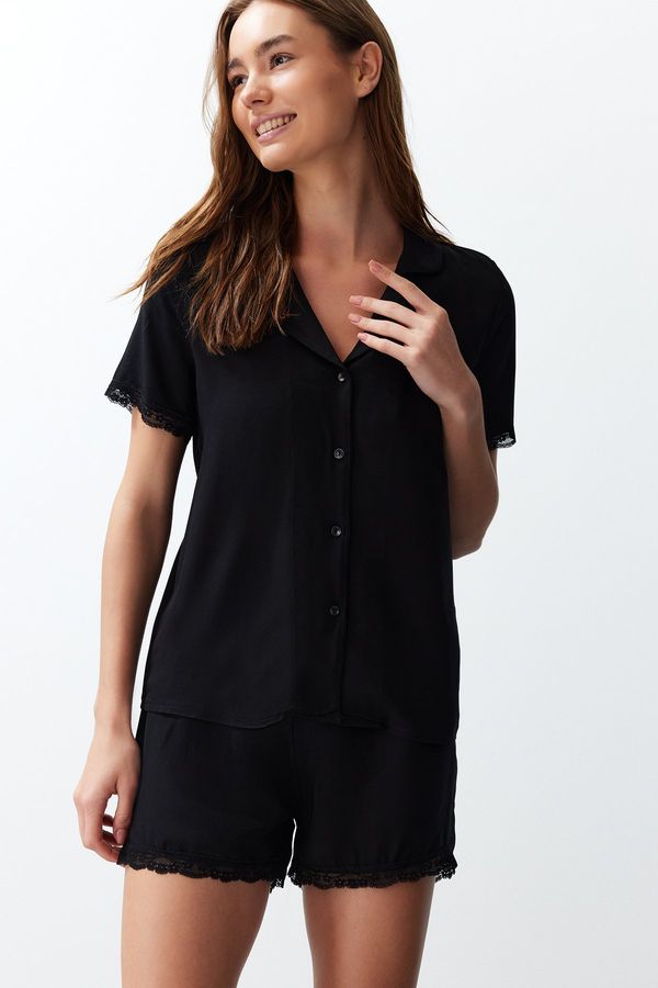 Trendyol Trendyol Black Lace Detailed Viscose Woven Pajamas Set
