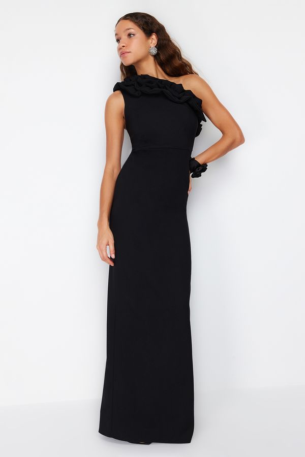 Trendyol Trendyol Black Lined Woven Flounces Long Evening Dress