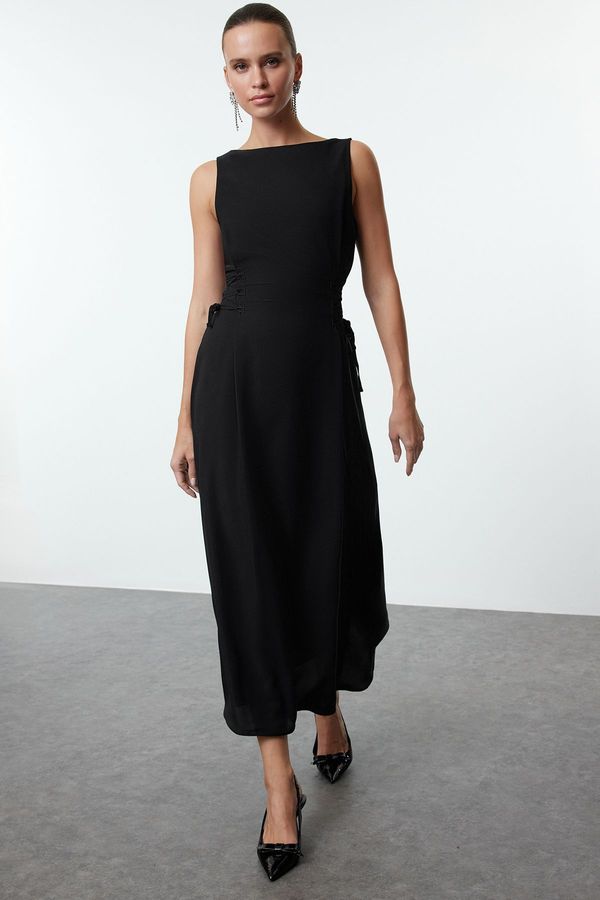 Trendyol Trendyol Black Matte Satin Woven Midi Dress